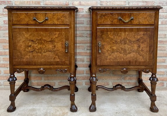 French Walnut and Burl Nightstands with Drawer, 1940, Set of 2-NOU-1747294