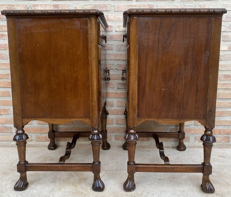 French Walnut and Burl Nightstands with Drawer, 1940, Set of 2-NOU-1747294