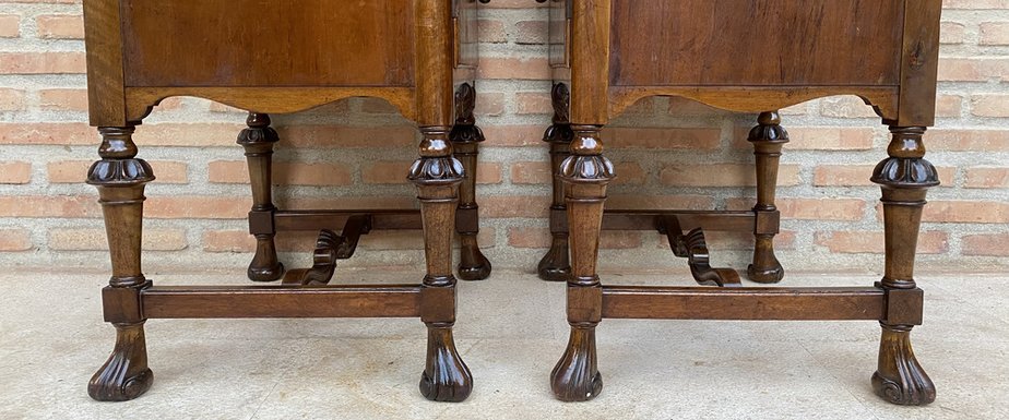 French Walnut and Burl Nightstands with Drawer, 1940, Set of 2-NOU-1747294