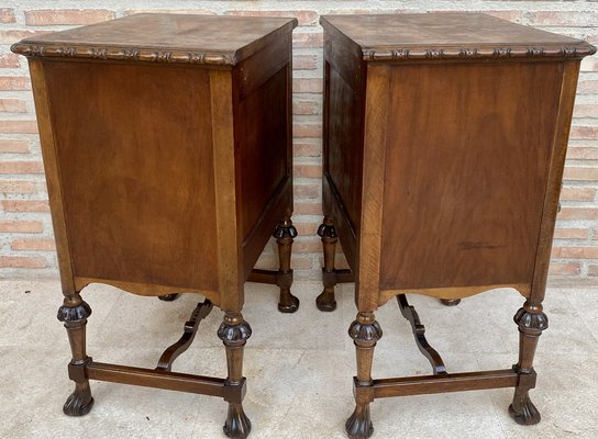 French Walnut and Burl Nightstands with Drawer, 1940, Set of 2-NOU-1747294