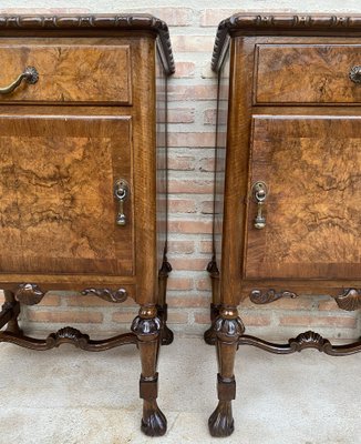 French Walnut and Burl Nightstands with Drawer, 1940, Set of 2-NOU-1747294