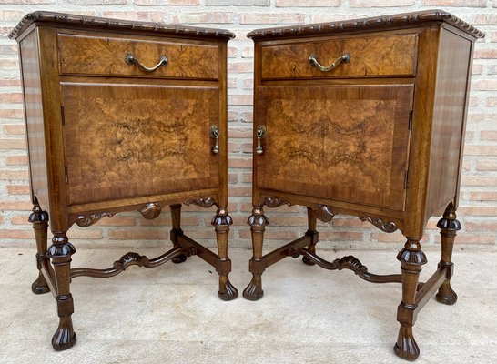 French Walnut and Burl Nightstands with Drawer, 1940, Set of 2-NOU-1747294