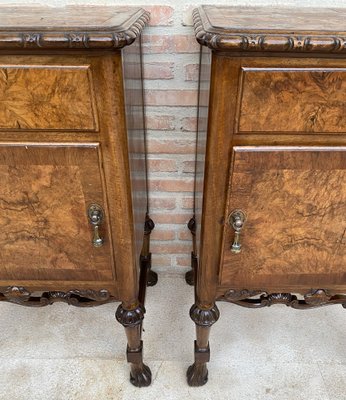 French Walnut and Burl Nightstands with Drawer, 1940, Set of 2-NOU-1747294