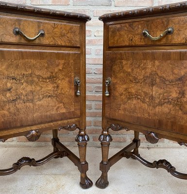 French Walnut and Burl Nightstands with Drawer, 1940, Set of 2-NOU-1747294