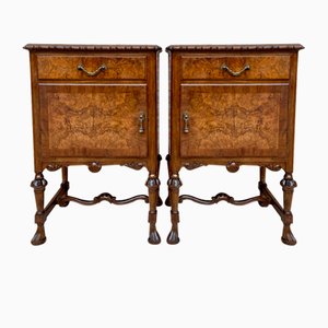 French Walnut and Burl Nightstands with Drawer, 1940, Set of 2-NOU-1747294