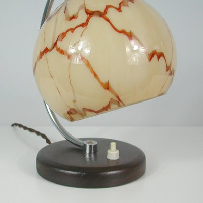 French Walnut, Chrome & Opaline Glass Table Lamp, 1930s-OE-1081256