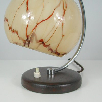 French Walnut, Chrome & Opaline Glass Table Lamp, 1930s-OE-1081256