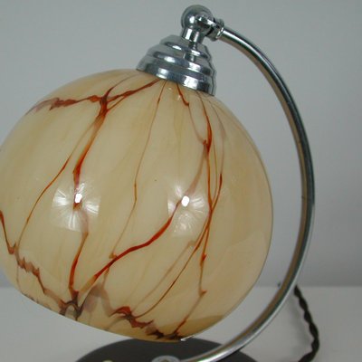 French Walnut, Chrome & Opaline Glass Table Lamp, 1930s-OE-1081256