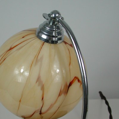 French Walnut, Chrome & Opaline Glass Table Lamp, 1930s-OE-1081256