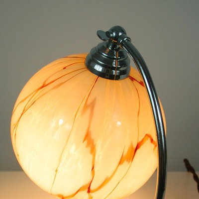 French Walnut, Chrome & Opaline Glass Table Lamp, 1930s-OE-1081256