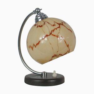 French Walnut, Chrome & Opaline Glass Table Lamp, 1930s-OE-1081256