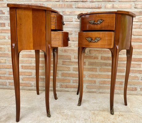 French Walnut Demilune Bedside Tables or Nightstands with 2 Drawers, Set of 2-NOU-1279644