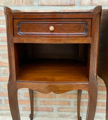 French Walnut Nightstand with Drawers and Shelf, 1950s, Set of 2-NOU-1426419