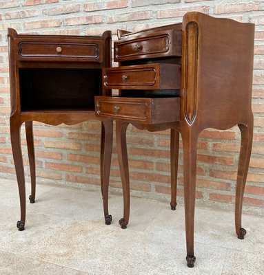 French Walnut Nightstand with Drawers and Shelf, 1950s, Set of 2-NOU-1426419