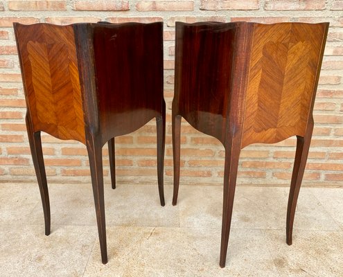 French Walnut Nightstands with 3 Drawers, 1940s, Set of 2-NOU-1431996