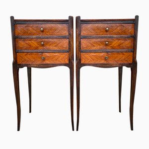 French Walnut Nightstands with 3 Drawers, 1940s, Set of 2-NOU-1431996