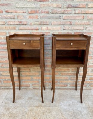 French Walnut Nightstands with Drawer & Open Shelf, 1950s, Set of 2-NOU-850433