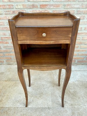 French Walnut Nightstands with Drawer & Open Shelf, 1950s, Set of 2-NOU-850433