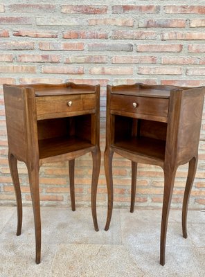 French Walnut Nightstands with Drawer & Open Shelf, 1950s, Set of 2-NOU-850433