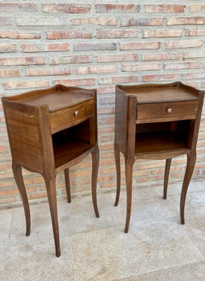 French Walnut Nightstands with Drawer & Open Shelf, 1950s, Set of 2-NOU-850433