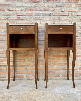 French Walnut Nightstands with Drawer & Open Shelf, 1950s, Set of 2-NOU-850433