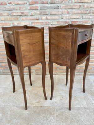 French Walnut Nightstands with Drawer & Open Shelf, 1950s, Set of 2-NOU-850433