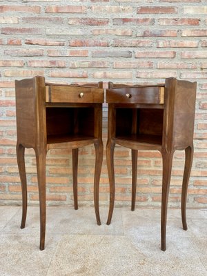 French Walnut Nightstands with Drawer & Open Shelf, 1950s, Set of 2-NOU-850433