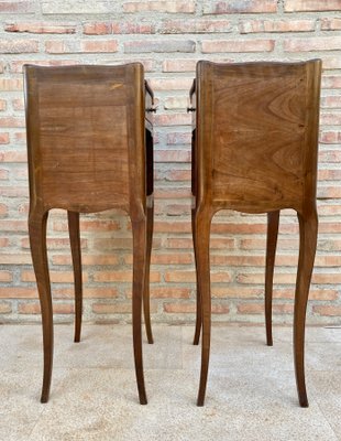 French Walnut Nightstands with Drawer & Open Shelf, 1950s, Set of 2-NOU-850433