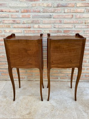 French Walnut Nightstands with Drawer & Open Shelf, 1950s, Set of 2-NOU-850433