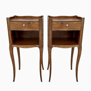 French Walnut Nightstands with Drawer & Open Shelf, 1950s, Set of 2-NOU-850433