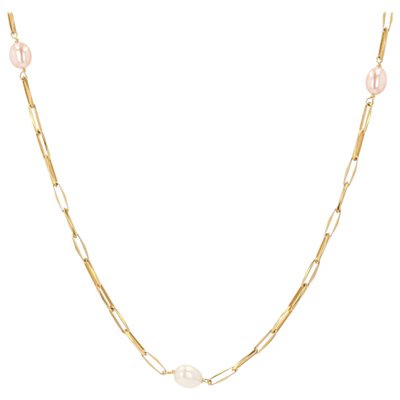 French White and Pink Cultured Pearls 18 Karat Rose Gold Necklace, 1980s-OLU-970999