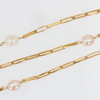 French White and Pink Cultured Pearls 18 Karat Rose Gold Necklace, 1980s-OLU-970999