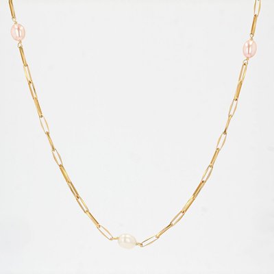 French White and Pink Cultured Pearls 18 Karat Rose Gold Necklace, 1980s-OLU-970999