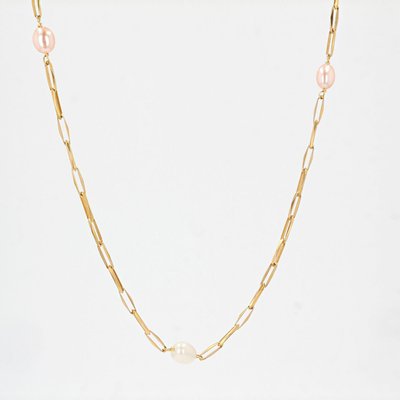 French White and Pink Cultured Pearls 18 Karat Rose Gold Necklace, 1980s-OLU-970999