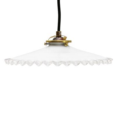 French White Opaline Milk Glass and Brass Pendant Lamp-BLS-1769128