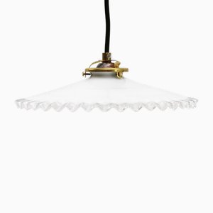 French White Opaline Milk Glass and Brass Pendant Lamp-BLS-1769128