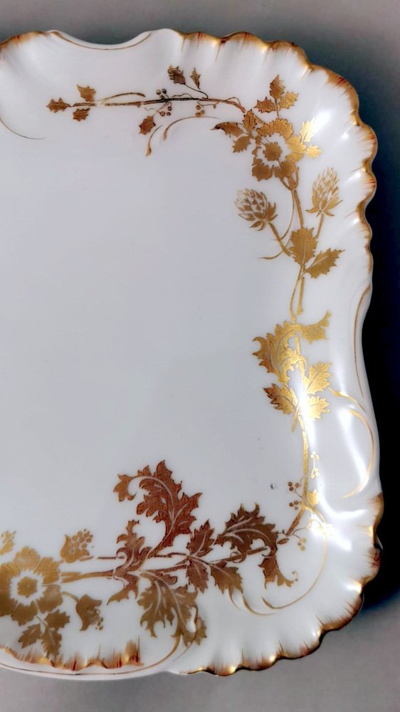 French White Porcelain Trays with Gold Decoration Trays from Haviland & Co Limoges, 1902, Set of 2