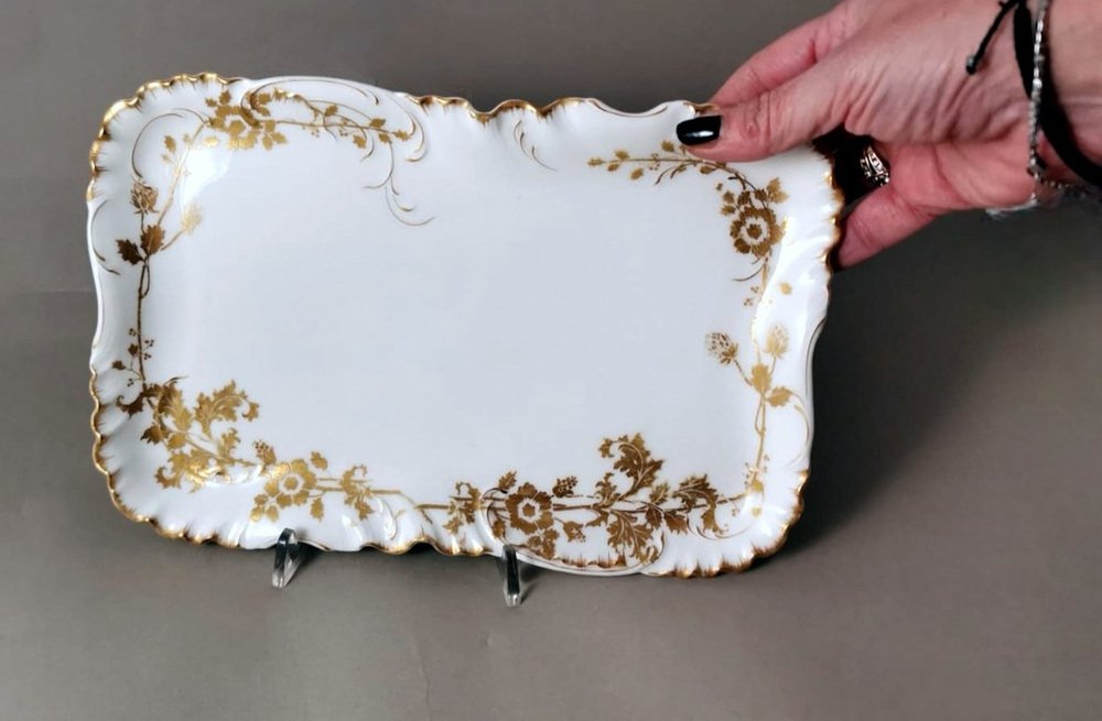 French White Porcelain Trays with Gold Decoration Trays from Haviland & Co Limoges, 1902, Set of 2