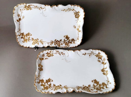 French White Porcelain Trays with Gold Decoration Trays from Haviland & Co Limoges, 1902, Set of 2