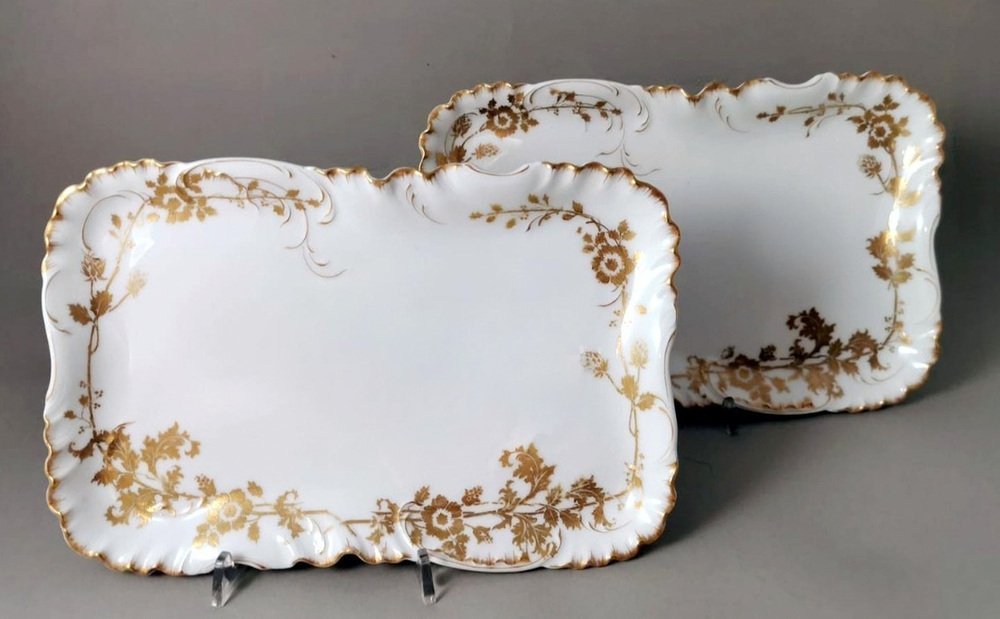 French White Porcelain Trays with Gold Decoration Trays from Haviland & Co Limoges, 1902, Set of 2