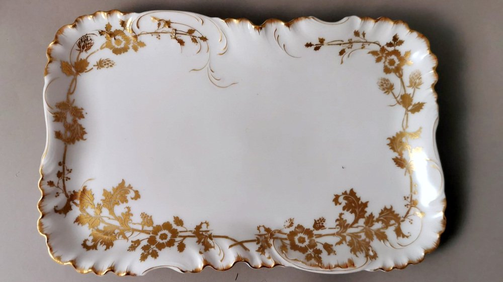 French White Porcelain Trays with Gold Decoration Trays from Haviland & Co Limoges, 1902, Set of 2