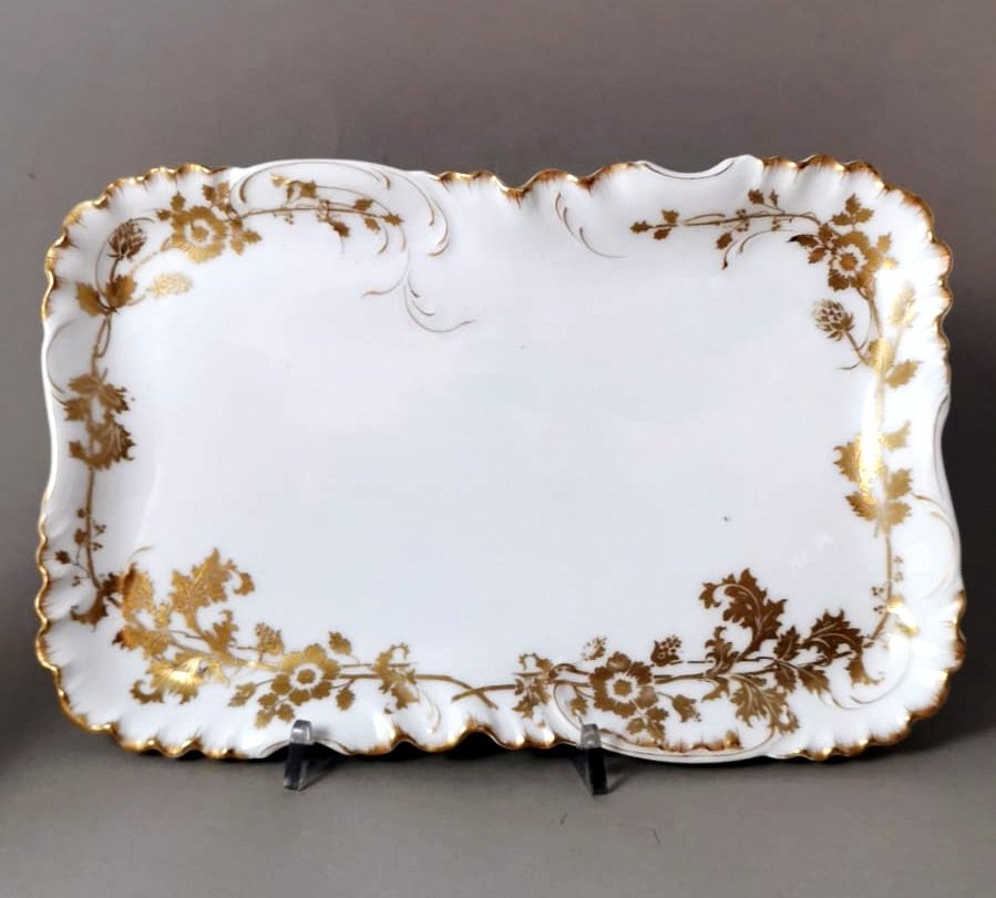 French White Porcelain Trays with Gold Decoration Trays from Haviland & Co Limoges, 1902, Set of 2