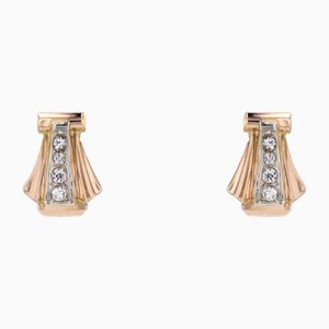 French White Sapphire 18 Karat Rose Gold Lever Back Fan Earrings, 1930s, Set of 2-OLU-2042366