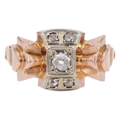 French White Sapphires 18 Karat Rose Gold Knot Tank Ring, 1940s-OLU-1799877