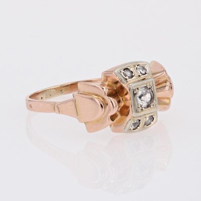 French White Sapphires 18 Karat Rose Gold Knot Tank Ring, 1940s-OLU-1799877