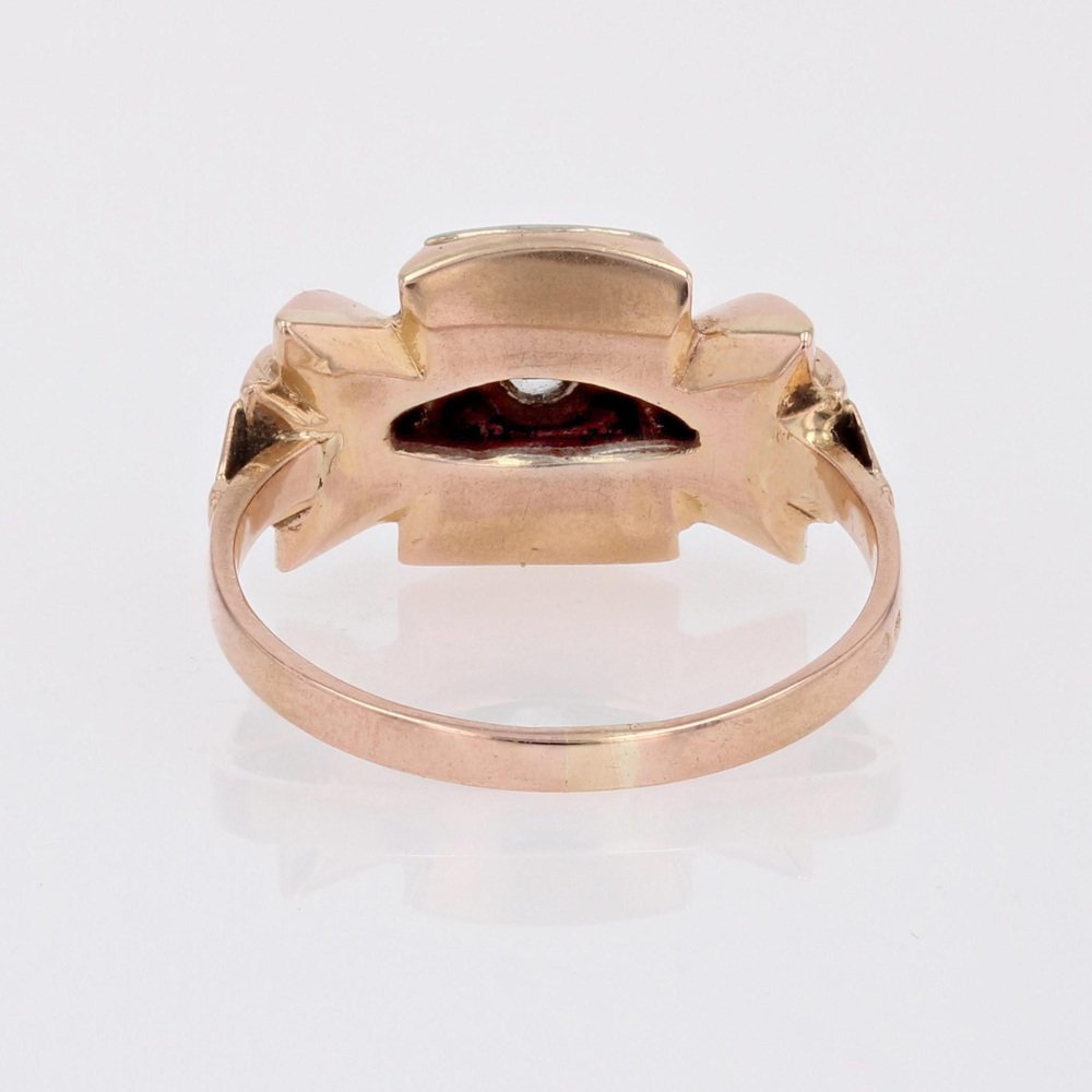 French White Sapphires 18 Karat Rose Gold Knot Tank Ring, 1940s