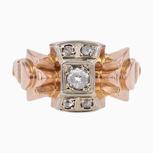 French White Sapphires 18 Karat Rose Gold Knot Tank Ring, 1940s-OLU-1799877