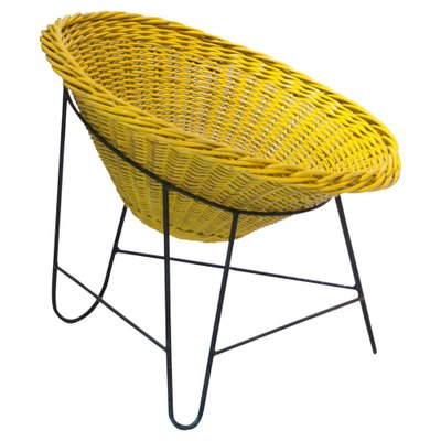 French Wicker Chair in Iron with Natural Fiber by Mathieu Matégot, 1950-UZ-1329715