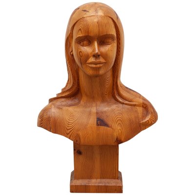 French Women Bust Sculpture Marianne Goddess of Liberty in Solid Wood, 1960s-KL-740936