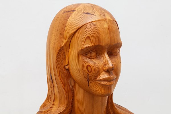 French Women Bust Sculpture Marianne Goddess of Liberty in Solid Wood, 1960s-KL-740936